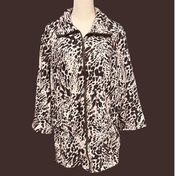 WEEKENDS BY CHICO'S Brown & Cream Animal Print Jacket Blazer Sz 3 - Picture 3 of 6